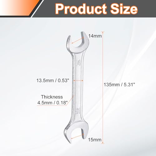 Double Open End Wrench 14mm x 15mm Metric 15 Degree Offset Angle Small Flat Head Wrench Galvanizing Open Ended Spanner for Automotive Repair Furniture Assembly (14mm x 15mm)