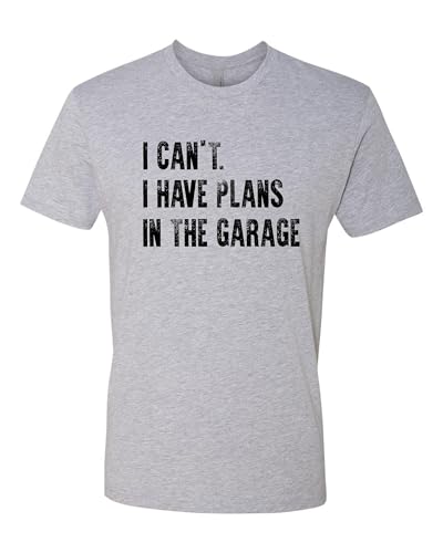 Large Dark Heather Gray Mens I Can't I Have Plans in The Garage Funny Dad Gift Deluxe Soft T (Large / Dark Heather Gray)