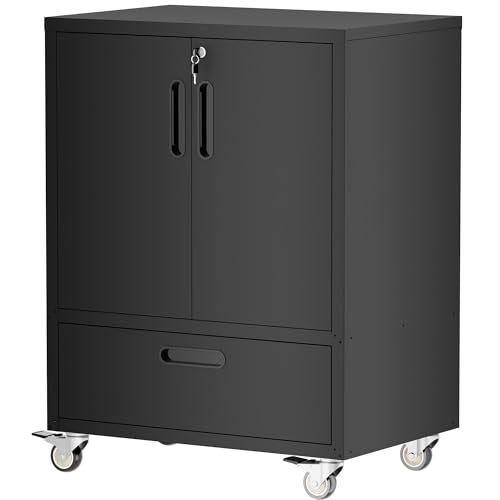 Metal Storage Cabinet for Garage (Black / M - 2 Doors & Drawer (Wheeled))