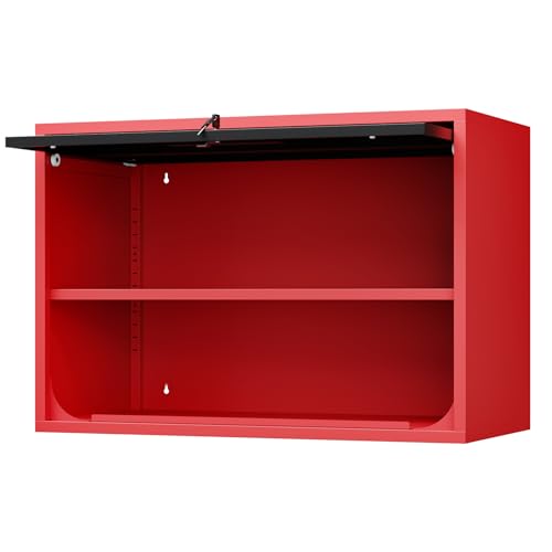 Metal Storage Cabinet Black Red Wall Cabinets with Shelf and Locking Door (15.7"D x 31.5"W x 21.6"H / Black&red)