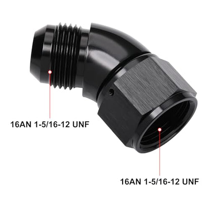 45 Degree 16AN Male to 16AN Female Swivel Full Flow Fitting Adapter Coupler Aluminum Black (16AN / Black - 45 Degree)