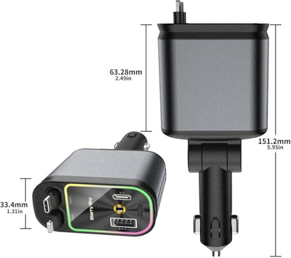 Starlight Retractable Car Charger with Dual Type C Cables (Light Silver / Dual Type C)