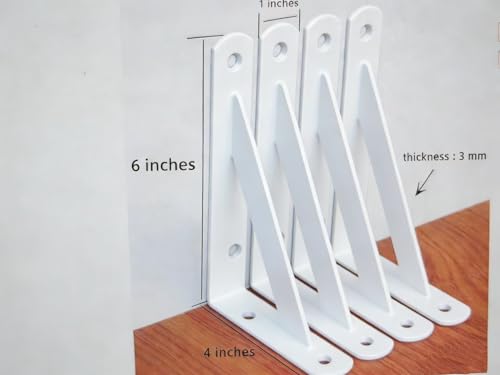 4 Pack L6 x H 4" White Heavy Duty Shelf Brackets with Screws Metal Shelf Brackets Shelf Support Angle Brackets for Shelves L Brackets Heavy Duty Floating Shelf (4 Pack-White / 6''x4'')