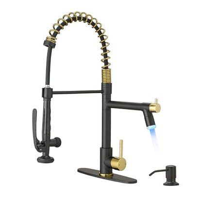 Commercial Kitchen Faucets with Pull Down Sprayer Matte Black&Gold (Black&Gold)