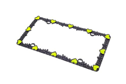 3D Daisy Heart License Plate Frame from Pure Zinc Alloy Metal Perfect Plate Holder (Matt Black with Yellow Reflective Heart)