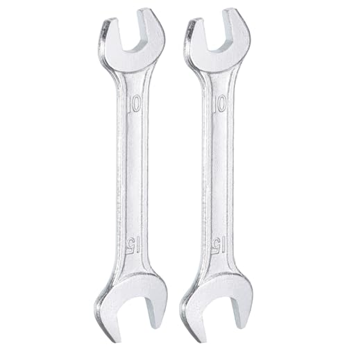 2pcs Double Open End Wrench 10mm x 15mm Metric 15 Degree Offset Angle Small Flat Head Wrench Galvanizing Open Ended Spanner for Automotive Repair Furniture Assembly (10mm x 15mm)