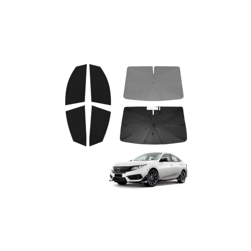 Windshield Sun Shade Umbrella for Honda Civic 2016 2017 2018 2019 2020 2021 Rear Window Shades 100% UV Protection and Blackout Privacy 5PCS Car Window Covers Accessories (5-Piece Set | Fits Honda Civic 2016-2021)