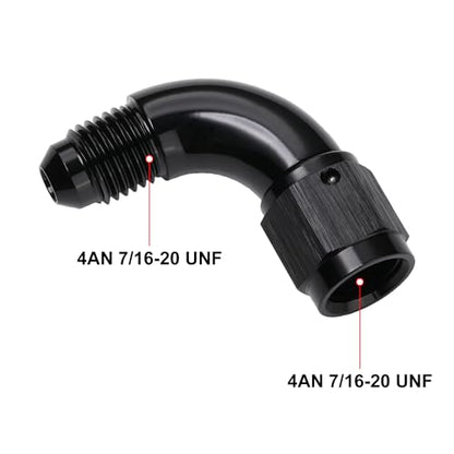 90 Degree 4AN Male to 4AN Female Swivel Full Flow Fitting Adapter Coupler Aluminum Black (4AN / Black - 90 Degree)