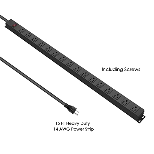 16 Outlet Metal Wall Mount Power Strip (Black / 15 ft)