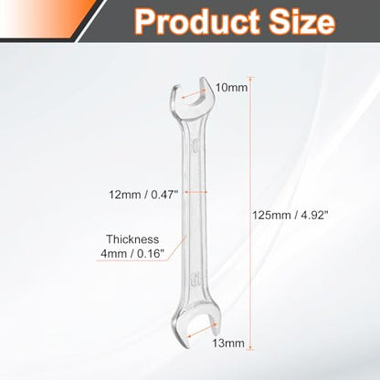 2pcs Double Open End Wrench 10mm x 13mm Metric 15 Degree Offset Angle Small Flat Head Wrench Galvanizing Open Ended Spanner for Automotive Repair Furniture Assembly (10mm x 13mm)