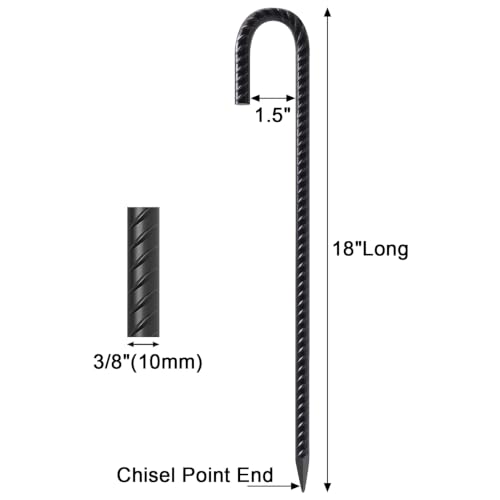 Rebar Stakes 18 Inch J Hook Heavy Duty (J-18 Inch-16 Pcs / J-18 Inch-Φ3/8"-Black)