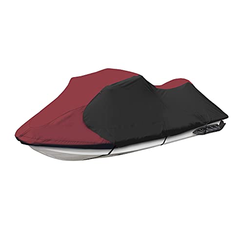 Trailerable Jet Ski Cover 600D Waterproof PWC Cover Fits 103" (Burgundy/Black / Fits from 103"-115"(1 or 2 seater))