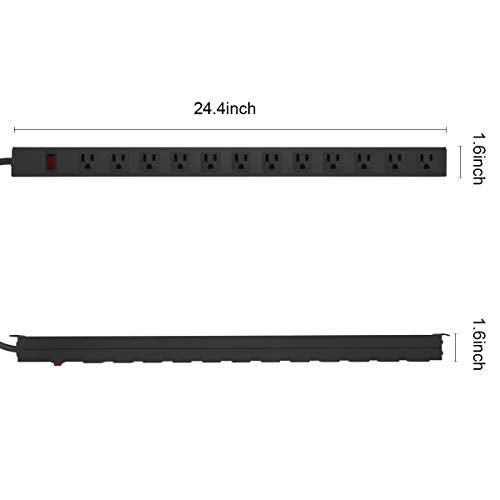 HHOSET Long Power Strip Surge Protector (Black / 6 ft)