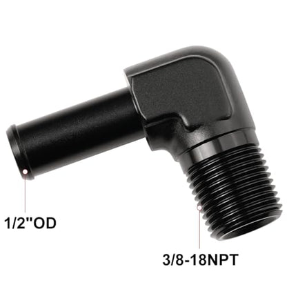 3 8 NPT Male to 1 (3/8 NPT to 1/2 Barb / Black - 90 Degree)