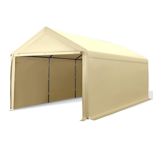 10x20 ft Heavy Duty Carport with Removable Sidewalls (Beige)