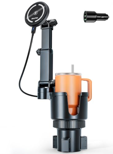 for iPhone 17 MagSafe Car Charger Cup Holder Mount with Car Adapter (Black)