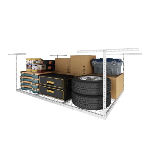 4x6 Overhead Garage Ceiling Storage Rack Organization (White / 4x6 ft)
