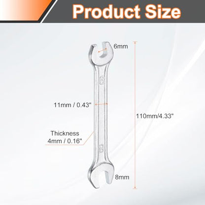 5pcs Double Open End Wrench 6mm x 8mm Metric 15 Degree Offset Angle Small Flat Head Wrench Galvanizing Open Ended Spanner for Automotive Repair Furniture Assembly (6mm x 8mm)