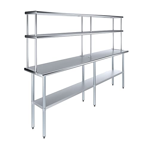 Stainless Steel Work Table Double Tier Overshelf (18" x 96" Work Table + 12" Overshelf)