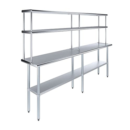 Stainless Steel Work Table Double Tier Overshelf (18" x 96" Work Table + 12" Overshelf)