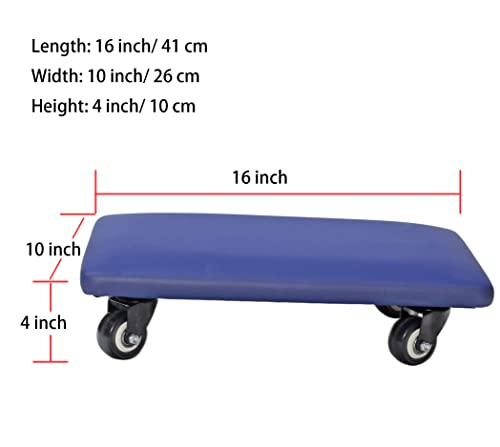 Roller Seat 360 Degree Rotating Low Stool with Wheel Chair PU Leather Universal Swivel Wheels Stool for Home Office Fitness and Garage (Rectangle Blue)
