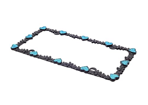 3D Shining Daisy Heart License Plate Frame from Pure Zinc Alloy Metal Perfect Plate Holder (Matt Black with Blue Glitter, Luminously Heart)