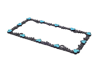 3D Shining Daisy Heart License Plate Frame from Pure Zinc Alloy Metal Perfect Plate Holder (Matt Black with Blue Glitter, Luminously Heart)