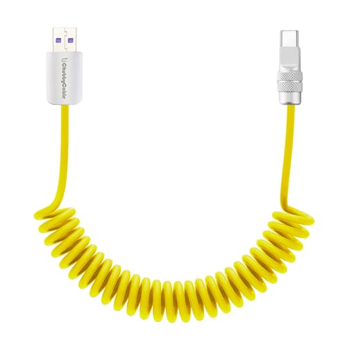USB A to C 120W Braided Coiled Charging Cable (Yellow / USB A-Type C)