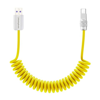 USB A to C 120W Braided Coiled Charging Cable (Yellow / USB A-Type C)