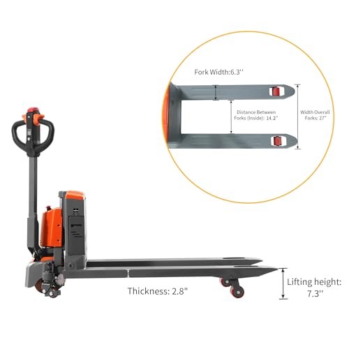 Tory Carrier Full Electric Power Pallet Jack Truck 3300lb Cap. 48" x 27" Fork Size (Orange-3300lbs)