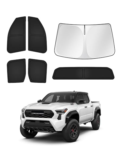 Sunshades for Toyota Tacoma 2024 2025 2026 Accessories Windshield Sun Shade Side Rear Window Shade Cover Sun Visor Shield Privacy Protection for Camping Keep Vehicle Cool Black 6PCS (Toyota Tacoma 2024-Present)