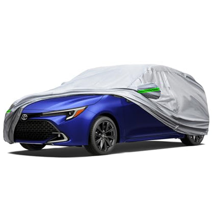 6 Layer Full Car Cover is All (Green reflective strip / 18/ H-S For Hatchbacks (Up to 173))