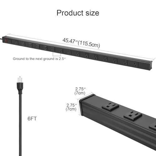 Long Heavy Duty Metal Power Strip (6FT / Black)