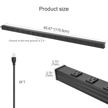 Long Heavy Duty Metal Power Strip (6FT / Black)