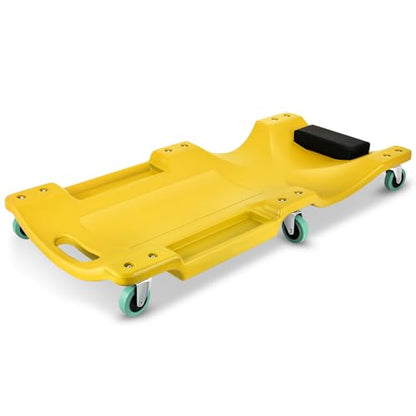 40" L X 19" W Vehicle Repair Low Profile Plastic Rolling Garage Shop Creeper with Padded Headrest (Yellow / 40 Inches)