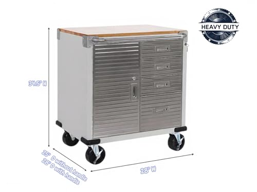 Heavy Duty Rolling Storage Cabinet with Wheels and Drawers (1 Door, 4 Drawer (28" W x 25" D x 34.5" H) / Granite)