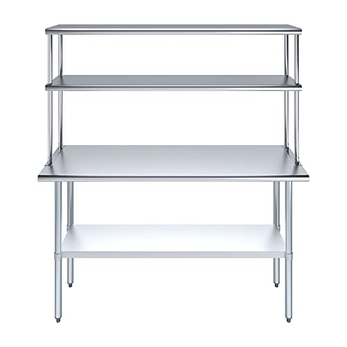 Stainless Steel Work Table Double Tier Overshelf (18" x 60" Work Table + 12" Overshelf)