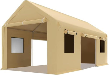 10x20 Ft. Metal Carport Garage with PE Fabric and Galvanized Steel Frame Outdoor Shelter for Cars (Yellow / 10*20FT)