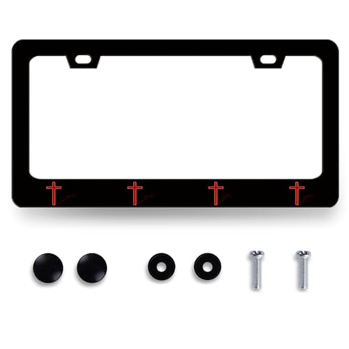 Jesus Cross License Plate Frame Christianity License Holder with 2 Holes (Red Religious Jesus Cross Christian)