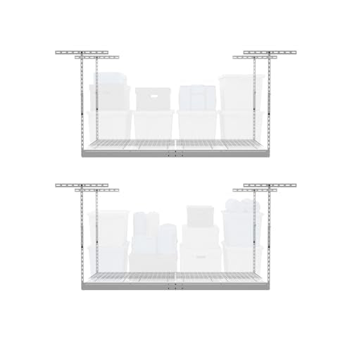 MonsterRax 2 Pack 4x6 Overhead Garage Storage Rack (White / 12"-21" Combo)
