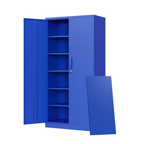 Metal Garage Storage Cabinets with Lock Door and Adjustable Shelves (71 X 32 X 16 In(H X W X D) / Blue)