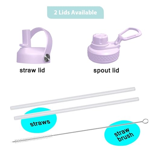 40oz Water Bottle Wide Mouth Stainless Steel Vacuum Insulated Double Wall with 2 Straw Lids Fit in Any Car Cup Holder (Lilac / 40 Ounces)