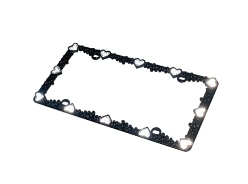 3D Daisy Heart License Plate Frame from Pure Zinc Alloy Metal Perfect Plate Holder (Matt Black with Silver Reflective Heart)