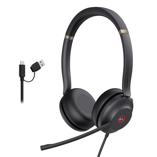 UH37 USB Headset with Noise Cancelling Mic Wired Headphone for PC (UH37 USB-C/A / Dual-Ear (Teams))