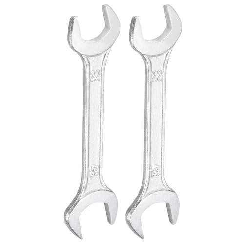 2pcs Double Open End Wrench 22mm x 24mm Metric 15 Degree Offset Angle Small Flat Head Wrench Galvanizing Open Ended Spanner for Automotive Repair Furniture Assembly (22mm x 24mm)
