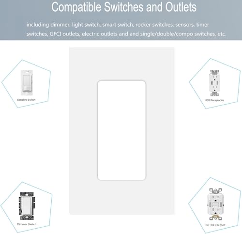 1 Gang Screwless Decorator Wall Plate Cover Single Switch Outlet Electrical Faceplate for Light Switch (10 Pack / Single Decorator-White)