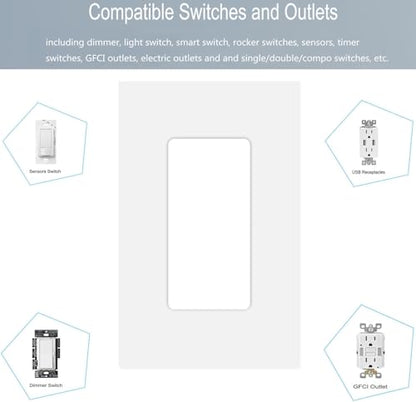 1 Gang Screwless Decorator Wall Plate Cover Single Switch Outlet Electrical Faceplate for Light Switch (10 Pack / Single Decorator-White)