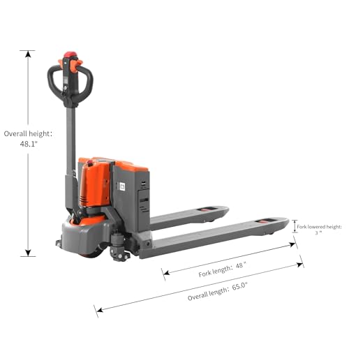 Tory Carrier Full Electric Power Pallet Jack Truck 3300lb Cap. 48" x 27" Fork Size (Orange-3300lbs)