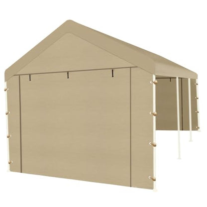 Carport Sidewall Panel with Elastic Ball Bungees (Beige / 10'x20' or 12'x20' Sidewall without Windows)