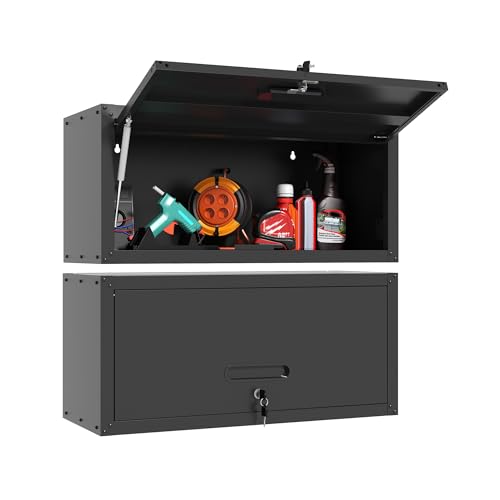 Wall Mounted Metal Storage Cabinet (Black / H13.58" - Flip-up Door)